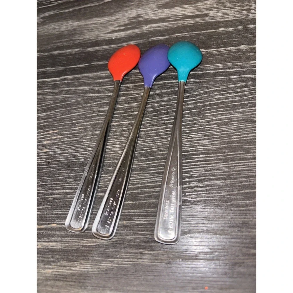 Vintage '80's The First Years Baby‎ Spoons Stainless Soft Bite Rubber Tip Mexico
